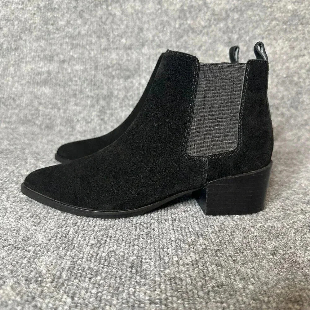 Steve Madden Ankle Boots Womens 7M Black Suede Pull On Classic Pointed Toe Shoes